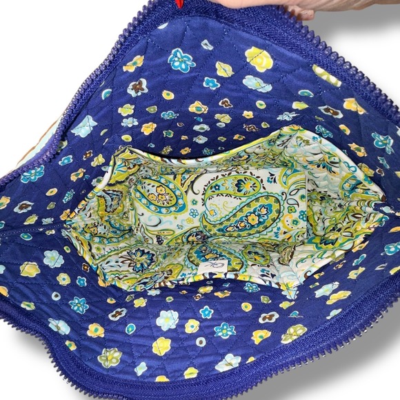 Santa Cruz Quilted Paisley Tote Bag Blue Green Yellow Floral Accent New - Picture 6 of 10